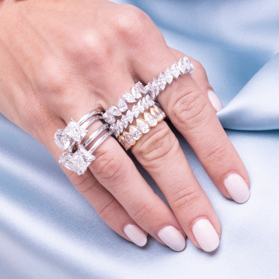 Solid Gold Lab Grown Multi Slanted Marquise Ring