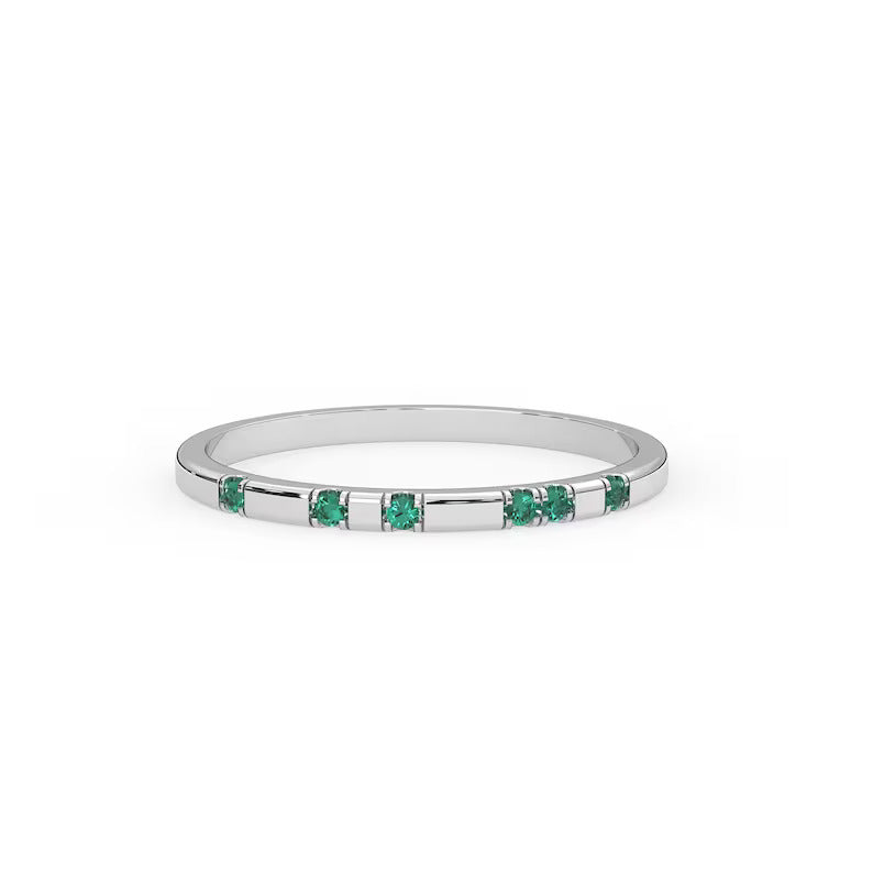 Solid Gold Natural Emerald Wedding Band (D76BFA)