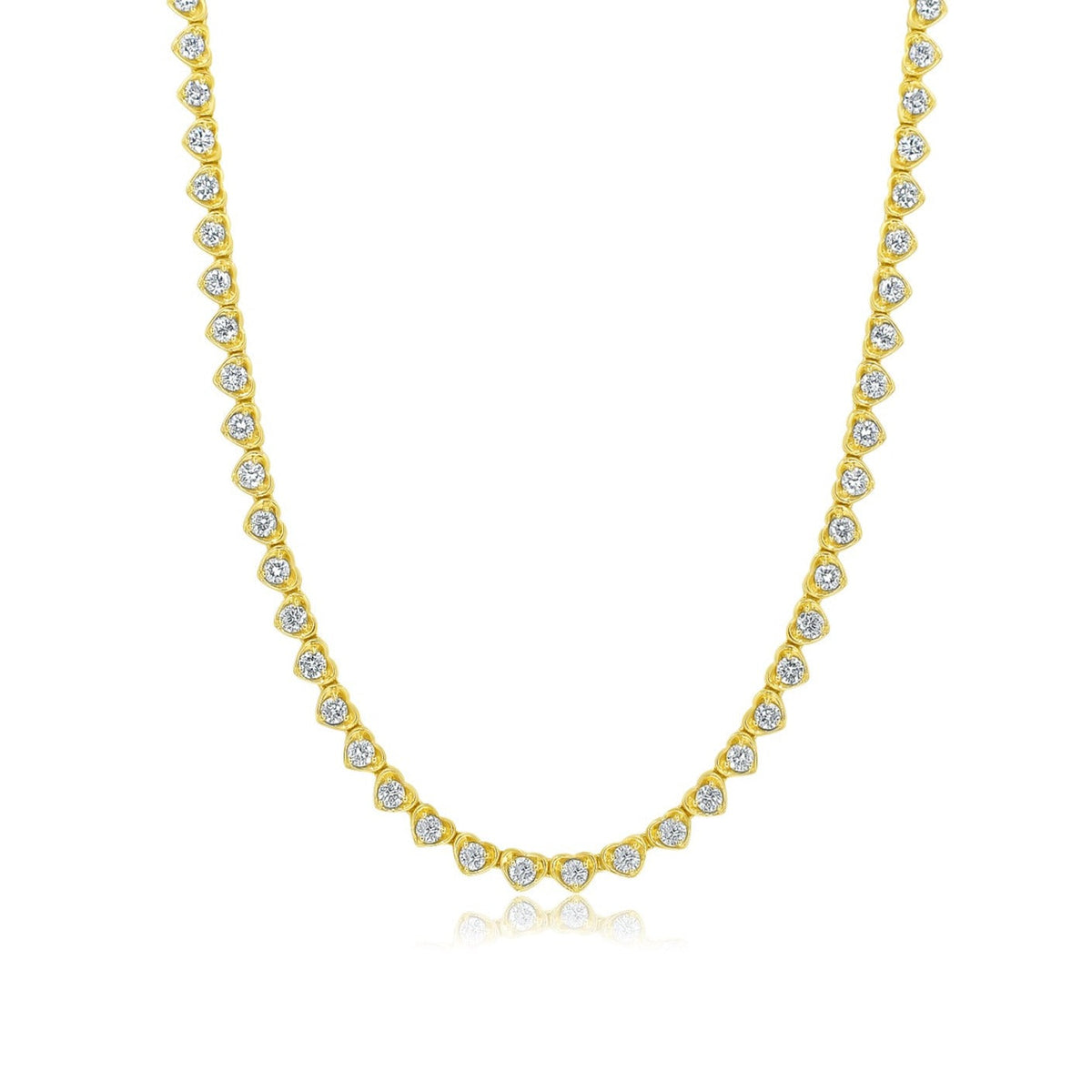 Solid Gold Eternal Embrace 18K Diamond Heart Tennis Necklace