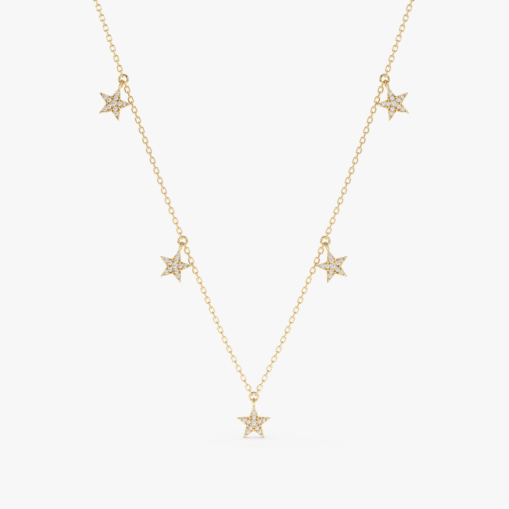 Solid Gold Dainty Diamond Star Drop Necklace (AF9AA0)