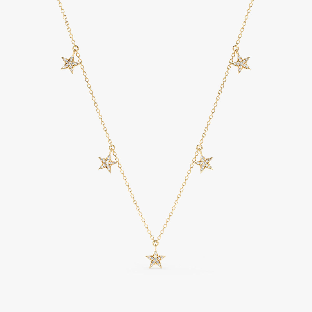 Solid Gold Dainty Diamond Star Drop Necklace (3B2C0A)