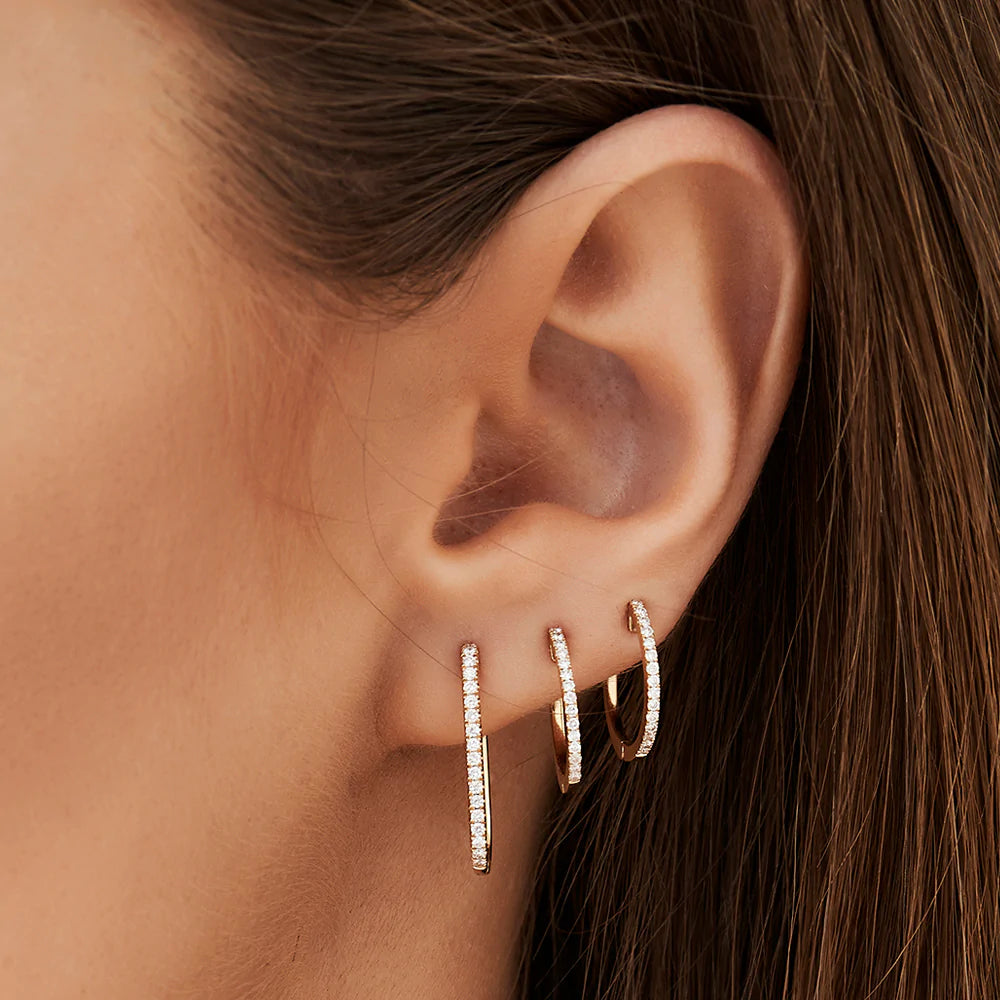 Solid Gold Paperclip Diamond Hoop Earrings