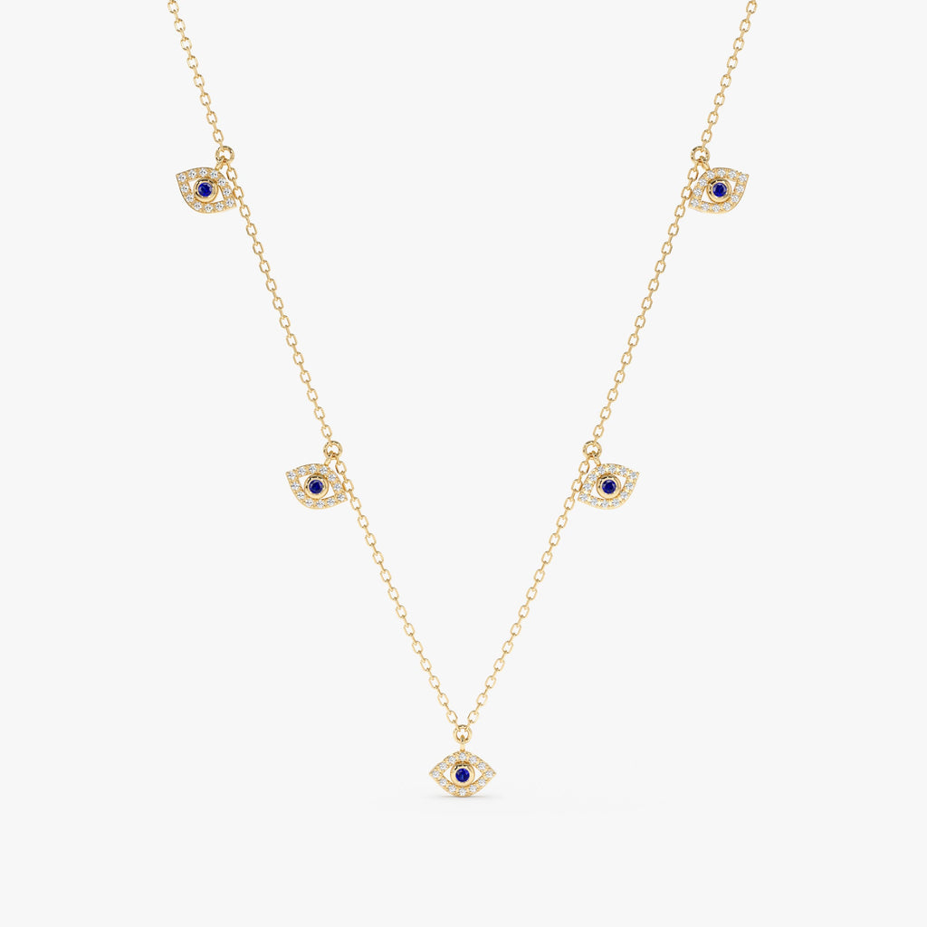 Solid Gold Evil Eye Charms Necklace (C4CAE0)