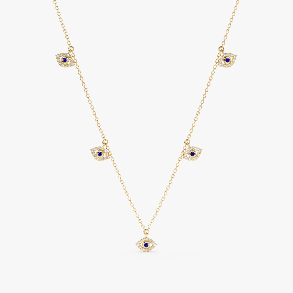 Solid Gold Evil Eye Charms Necklace (C4CAE0)