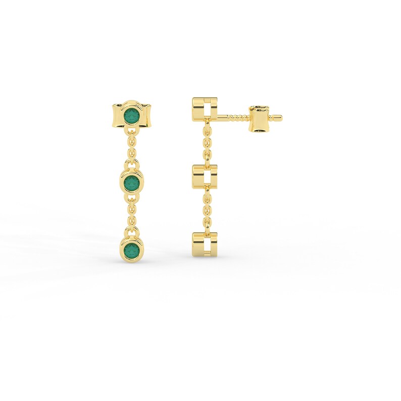 Solid Gold Dangle Drop Emerald Earrings (DA04BD)