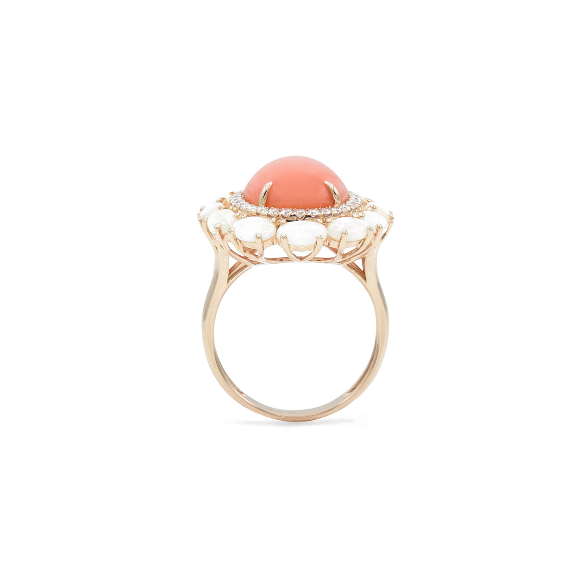 Solid Gold Coral and Opal, Diamond Ring (D9CCEC)