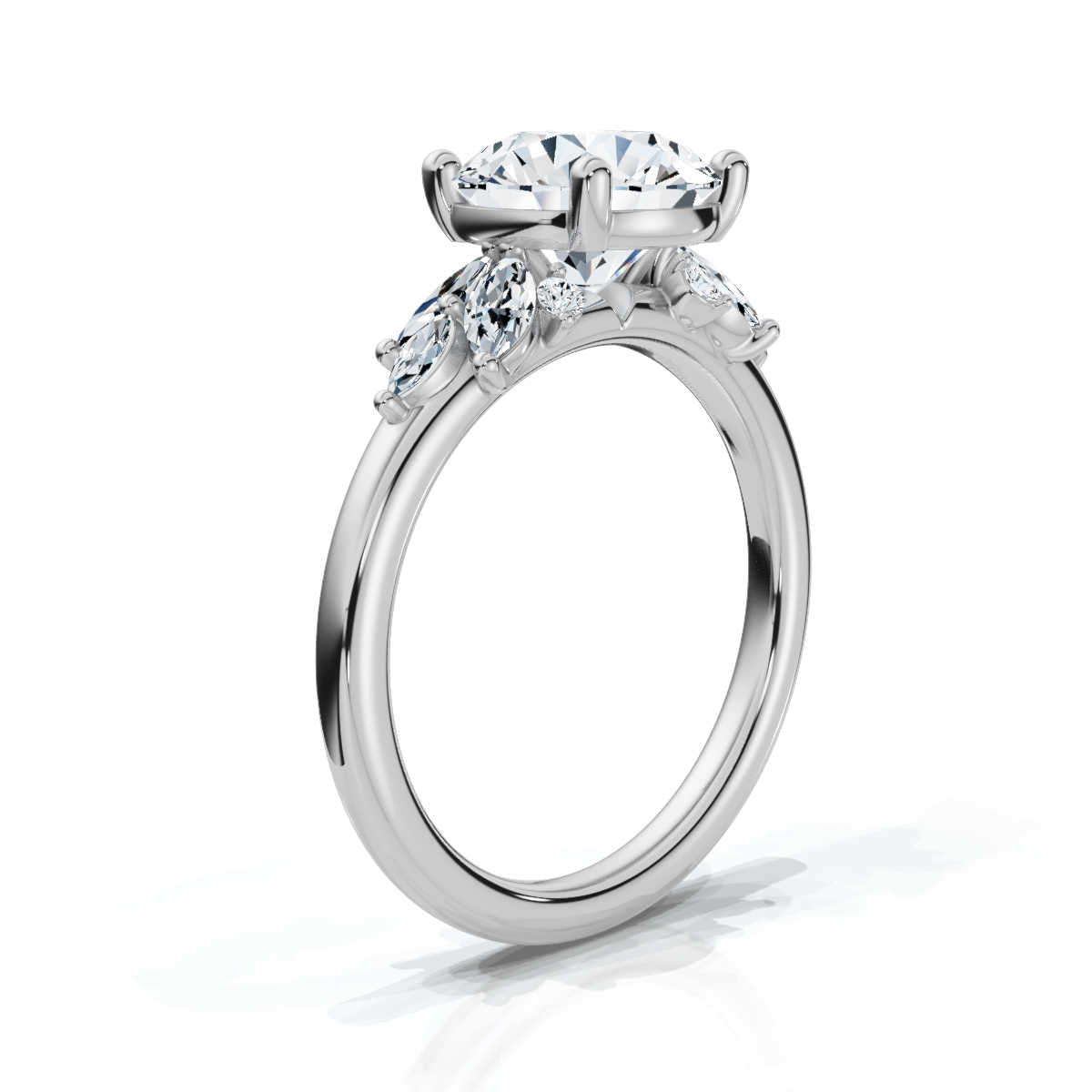 Solid Gold 2 CT Marquise & Round Shape Lab Grown Diamond Ring
