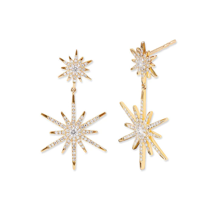 Solid Gold Diamond Starburst Drop Earrings