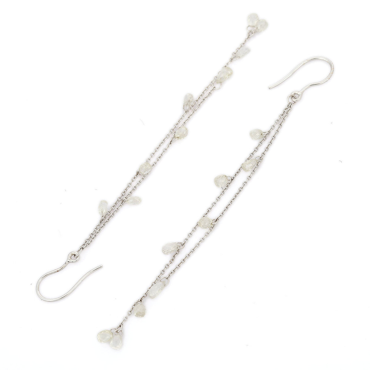 Solid Gold Shoulder Duster Chain Diamond Earrings