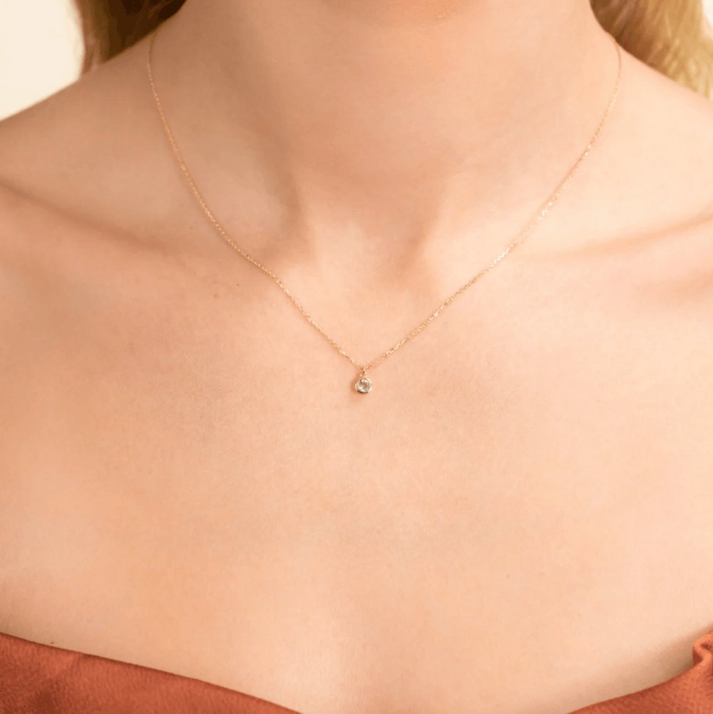 Solid Gold Aquamarine Charm Necklace (9A6052)