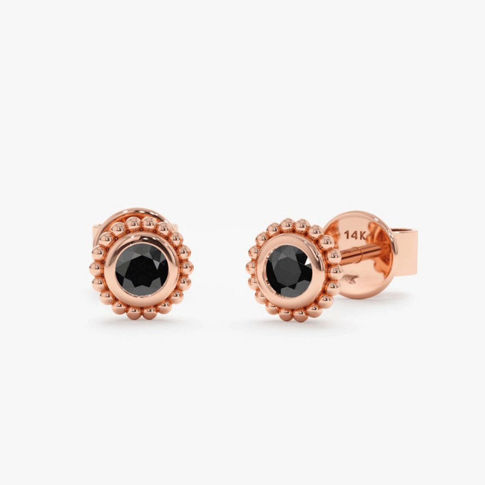 Solid Gold Art Deco Black Onyx Studs (C429AF)