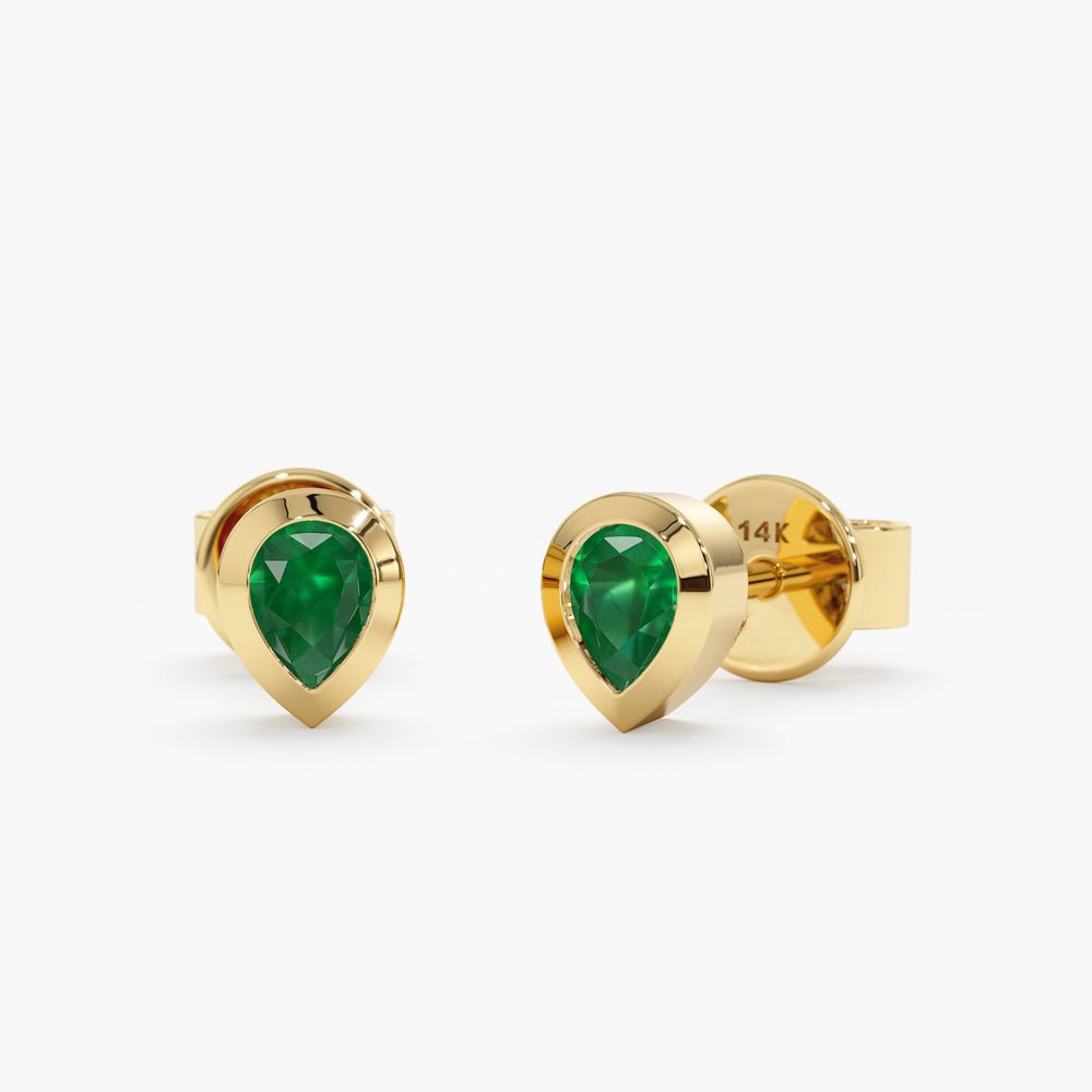 Solid Gold Pear Cut Emerald Studs
