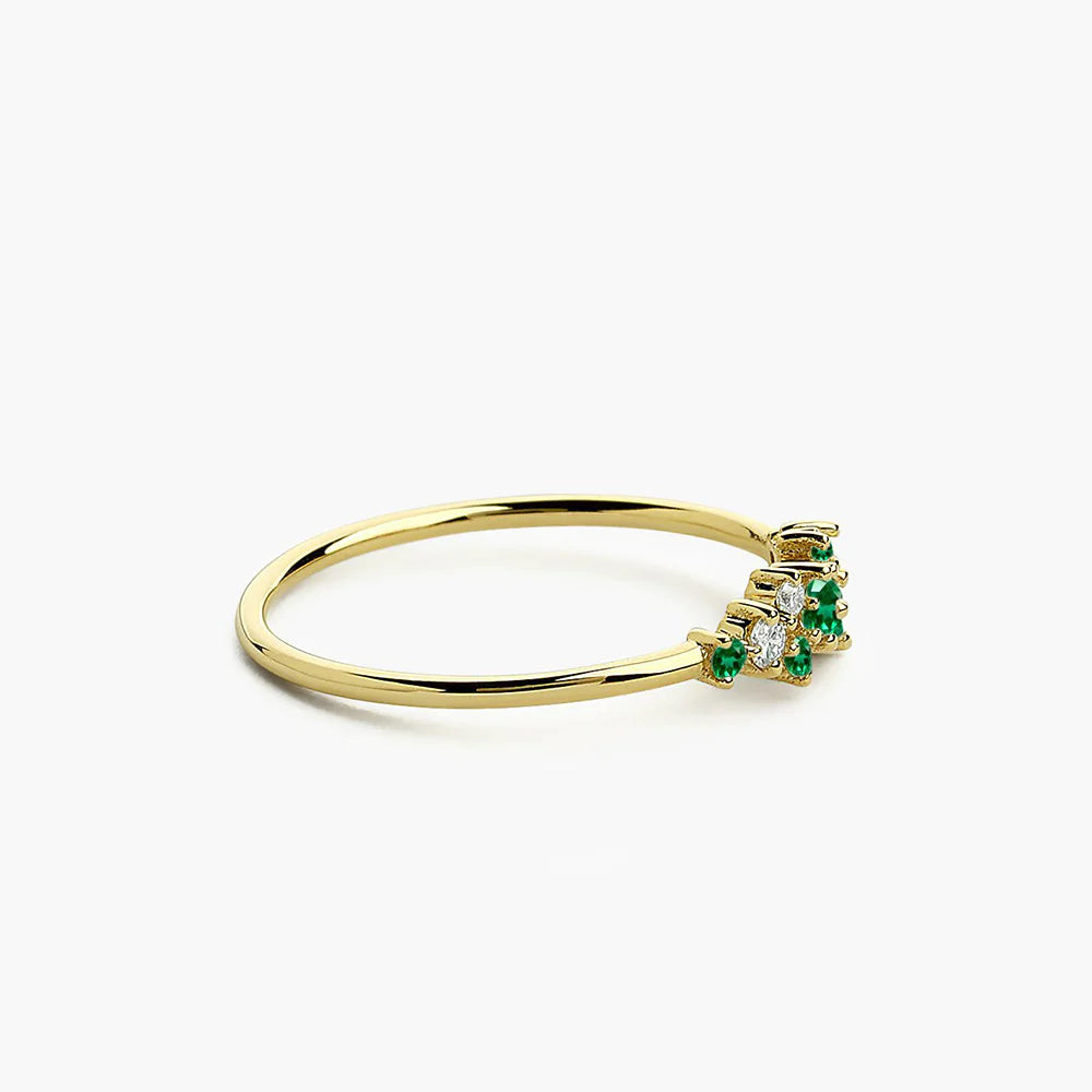 Solid Gold Emerald and Diamond Cluster Ring