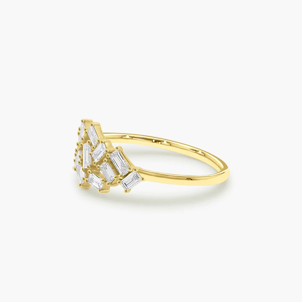 Solid Gold Baguette Diamond Cluster Ring (56E885)