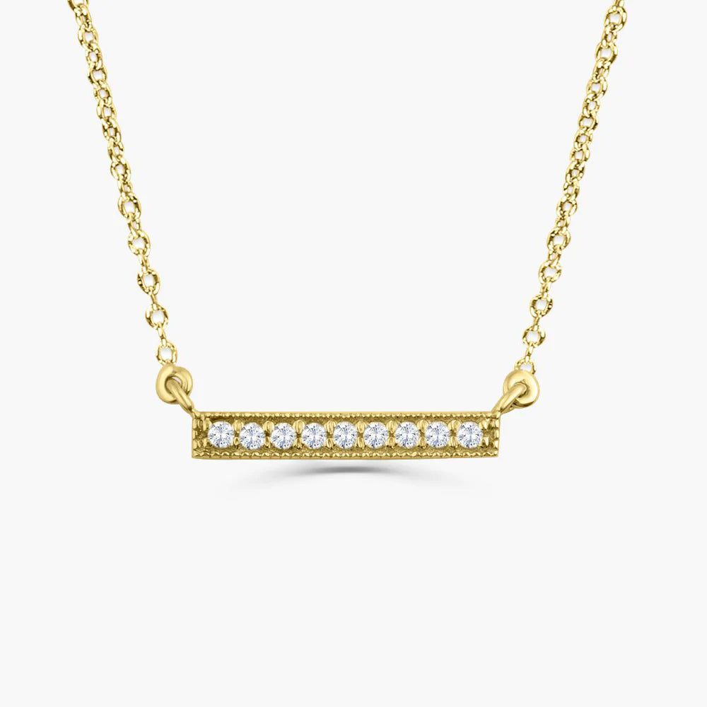 14K Solid Gold Diamond Bar Necklace - Style B