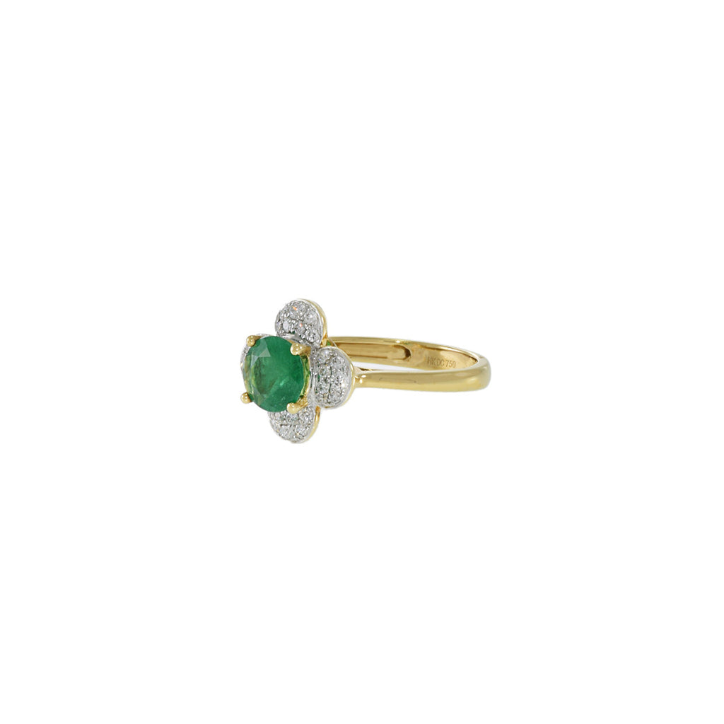 Solid Gold Emerald and Diamond Flower Ring (586D37)