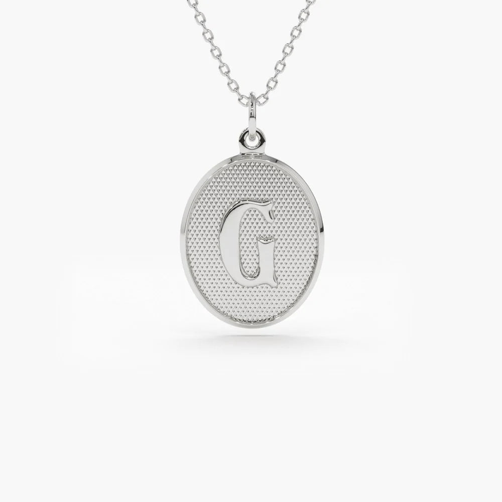 Solid Gold Oval Medallion Initial Necklace