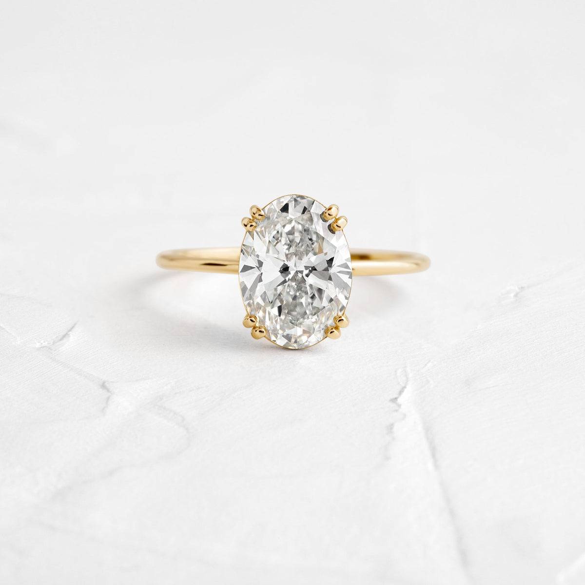 Solid Gold Filament Ring, Oval Cut Moissanite Diamond