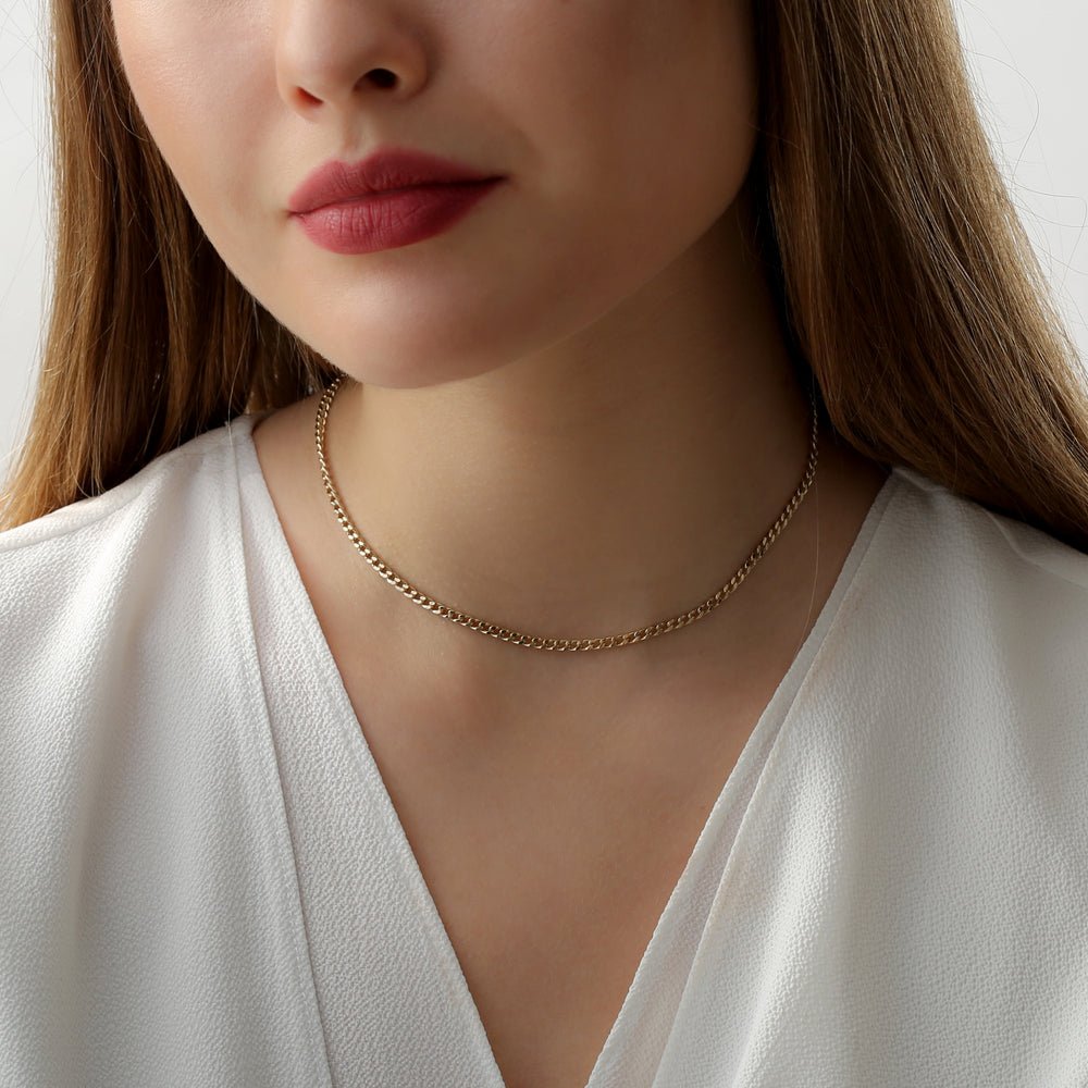 Solid Gold Cuban Link Chain Necklace - 3 mm (44E4FA)