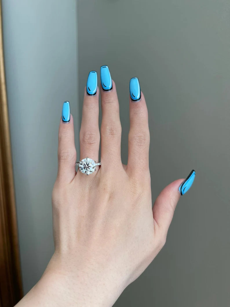 Engagement Ring - 5 Carat Brilliant Round Moissanite 6-Prong High Profile Pav