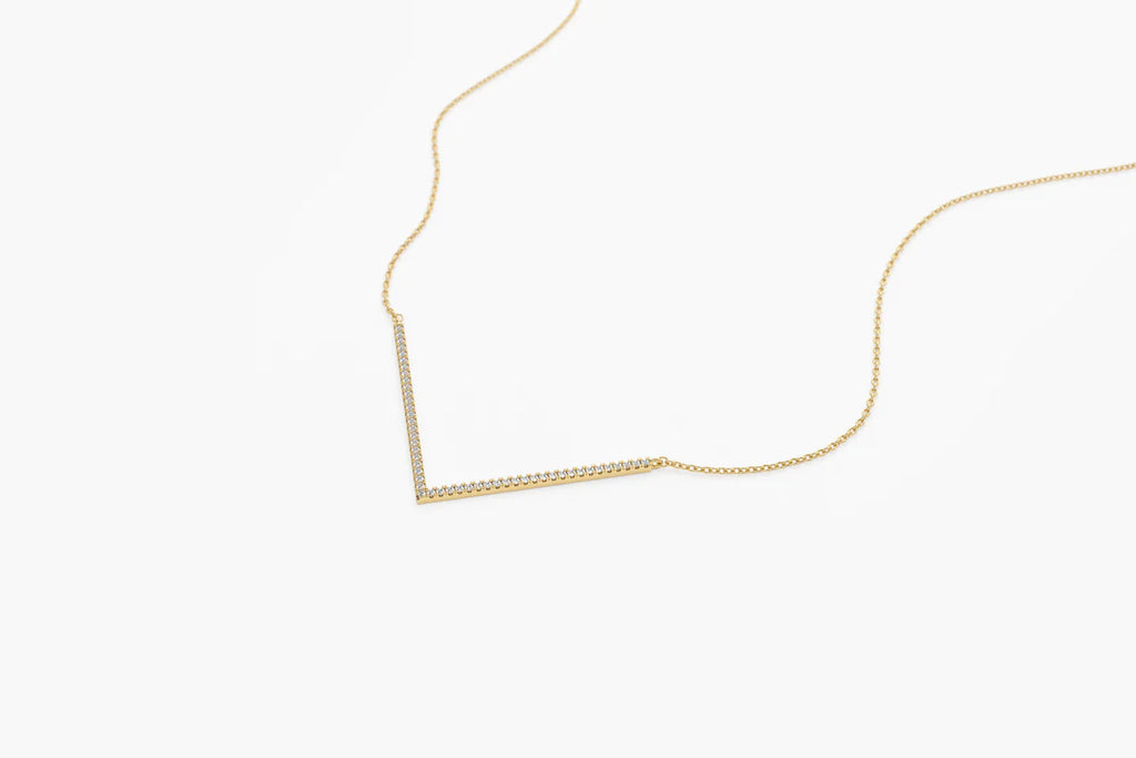 Solid Gold V Shaped Diamond Chevron Necklace