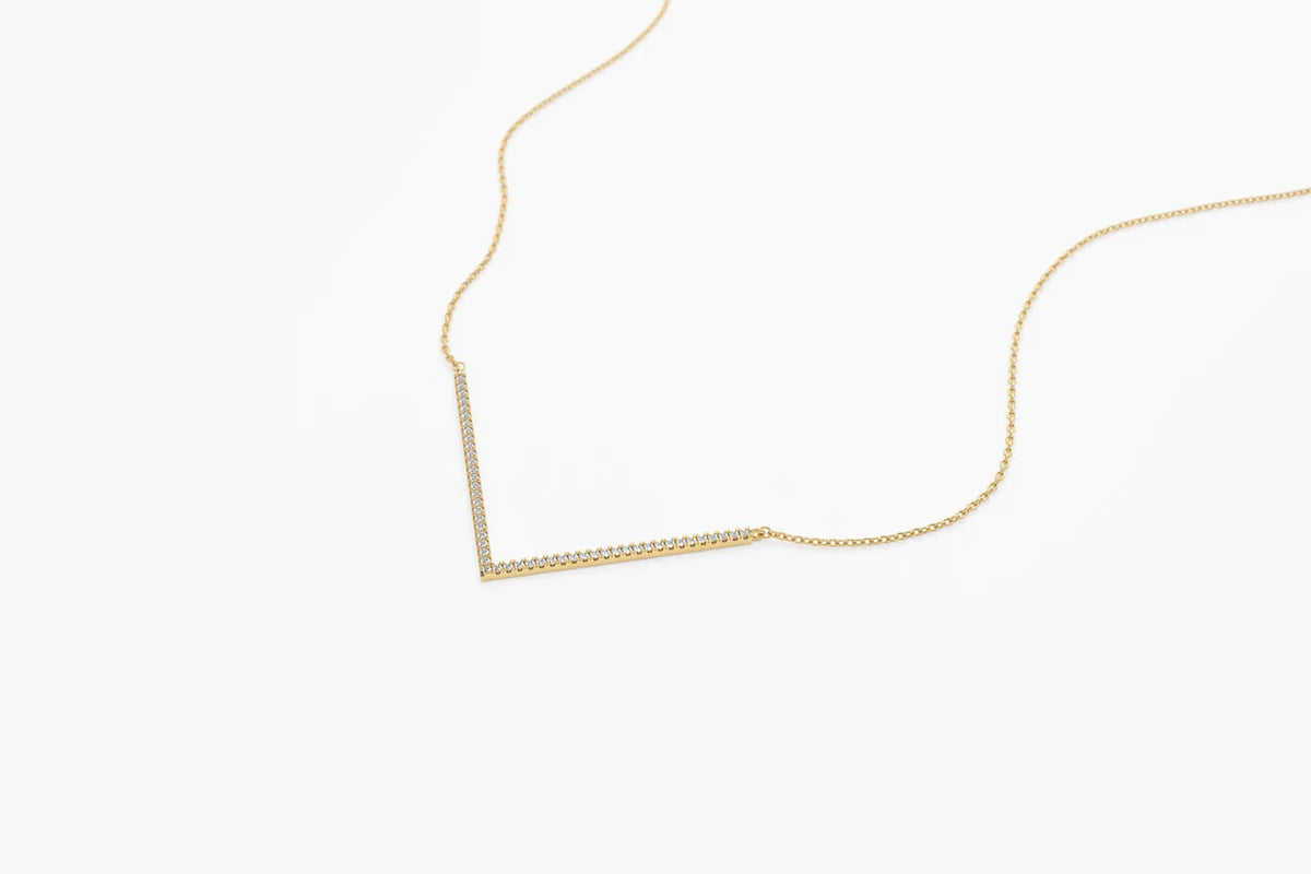 Solid Gold V Shaped Diamond Chevron Necklace
