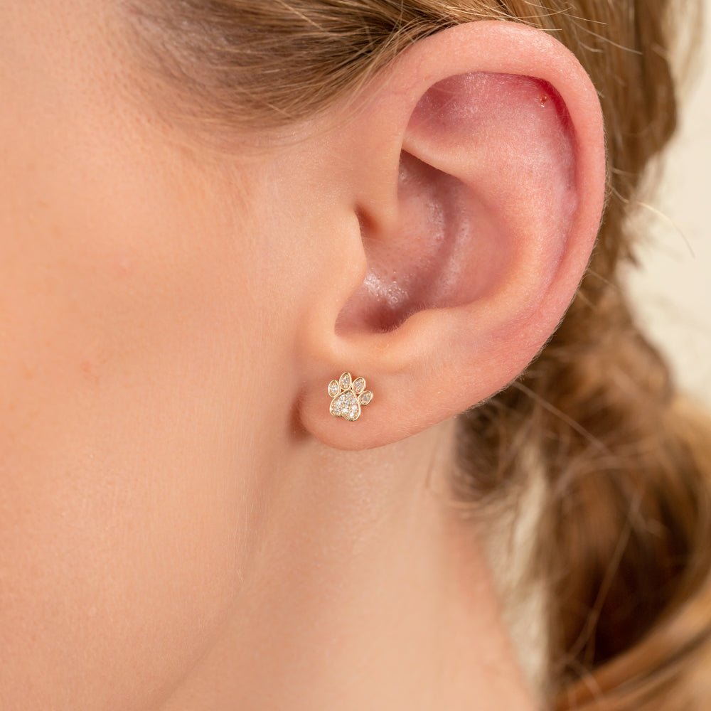 Solid Gold Diamond Paw Earrings