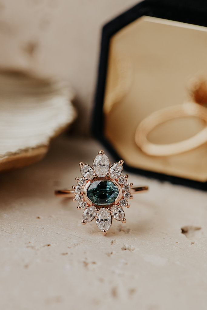 Solid Gold 1.10 ct Oval Teal Sapphire Ring