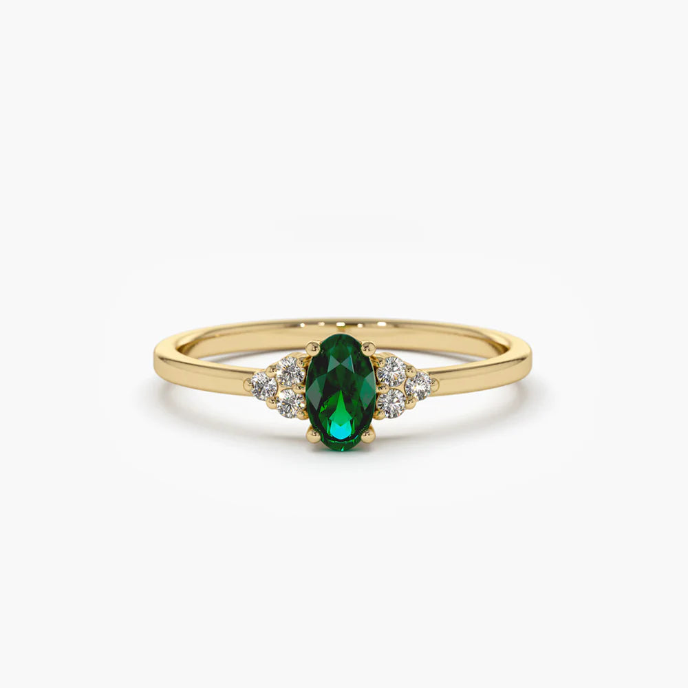 Solid Gold Oval Emerald and Diamond Ring (FB12DD)