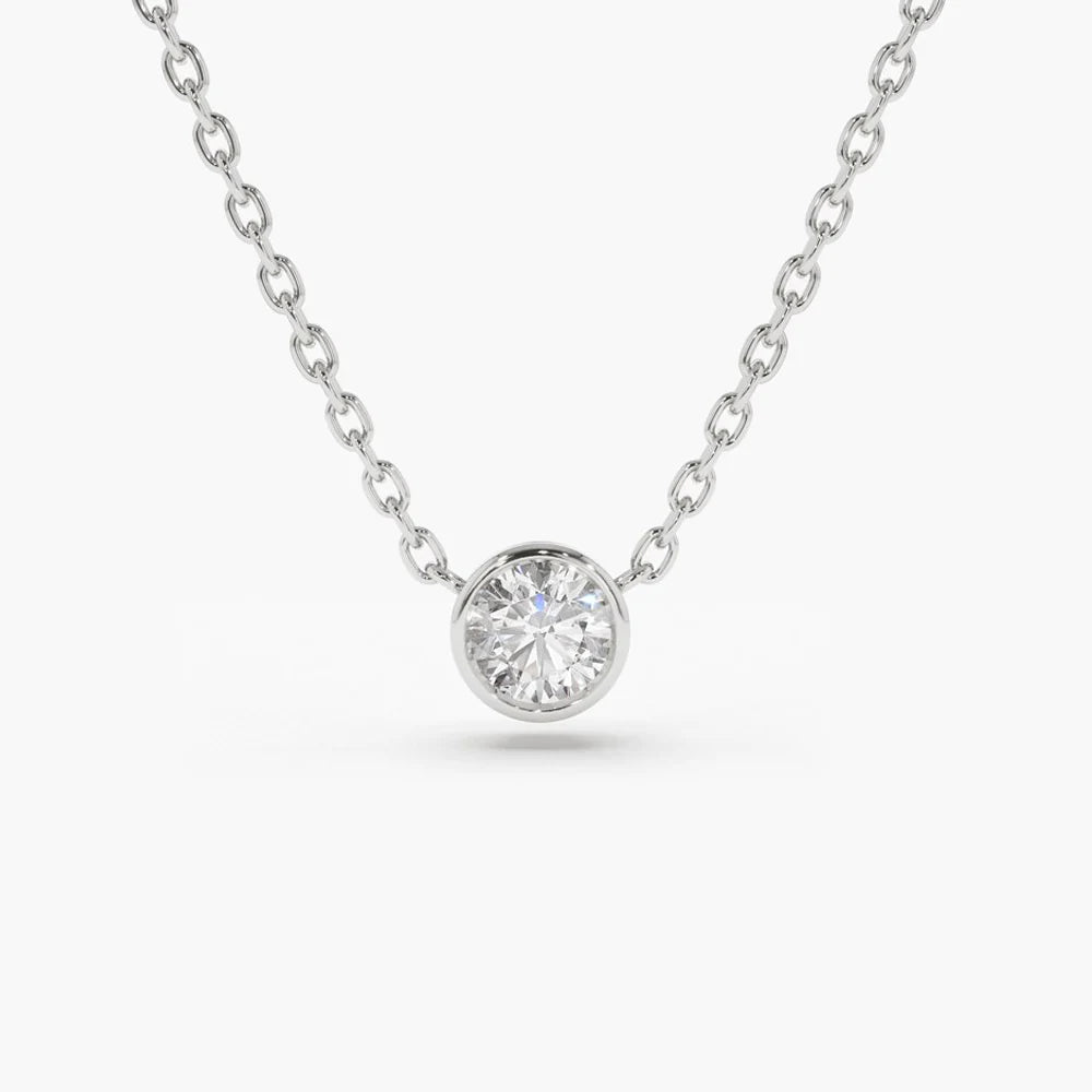 Solid Gold Bezel Set Diamond Solitaire Necklace