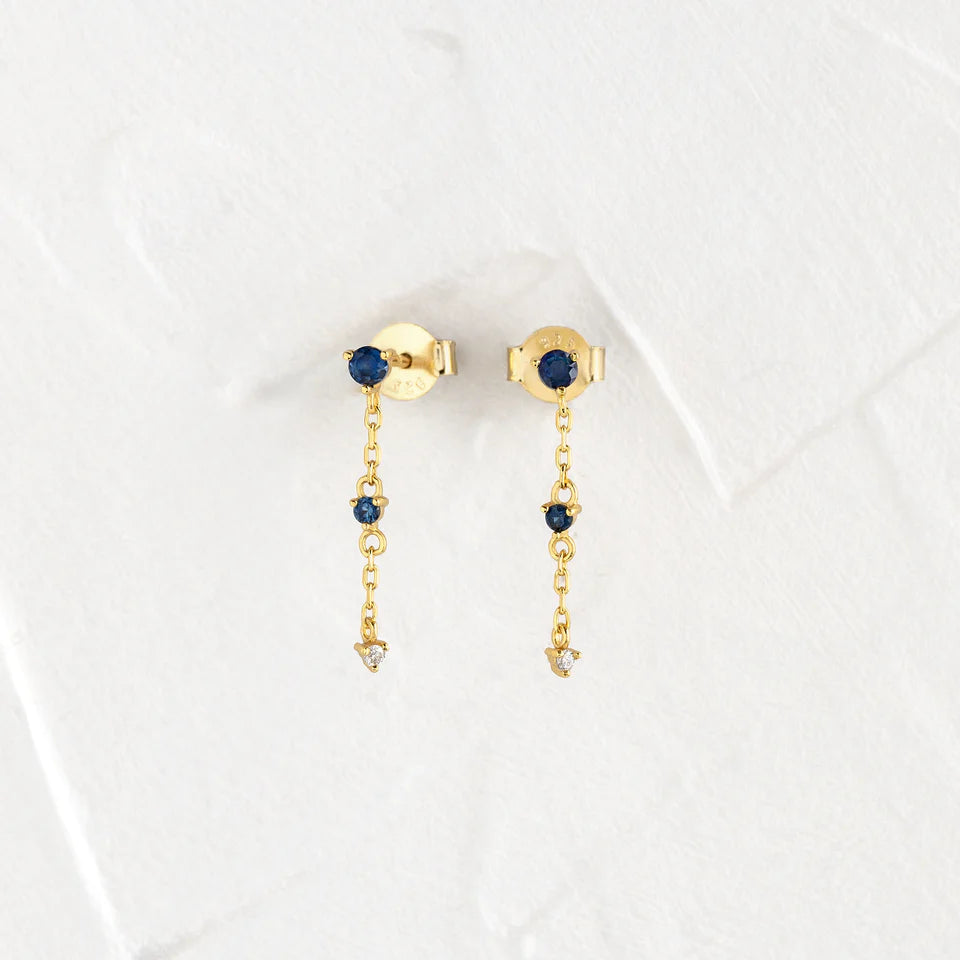 Solid Gold Sapphire Plotline Long Gold Earrings