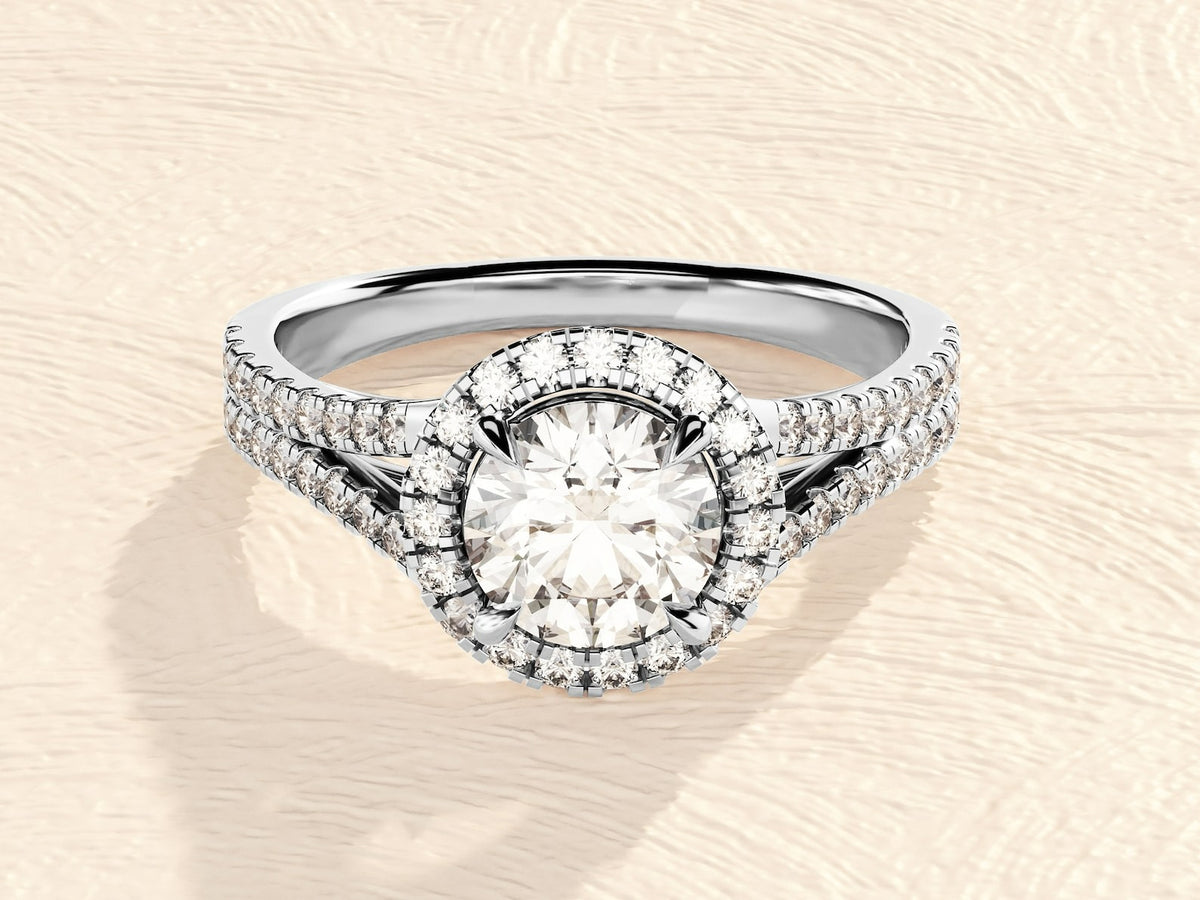 Solid Gold Lab Grown Diamond 3ct Halo Engagement Ring