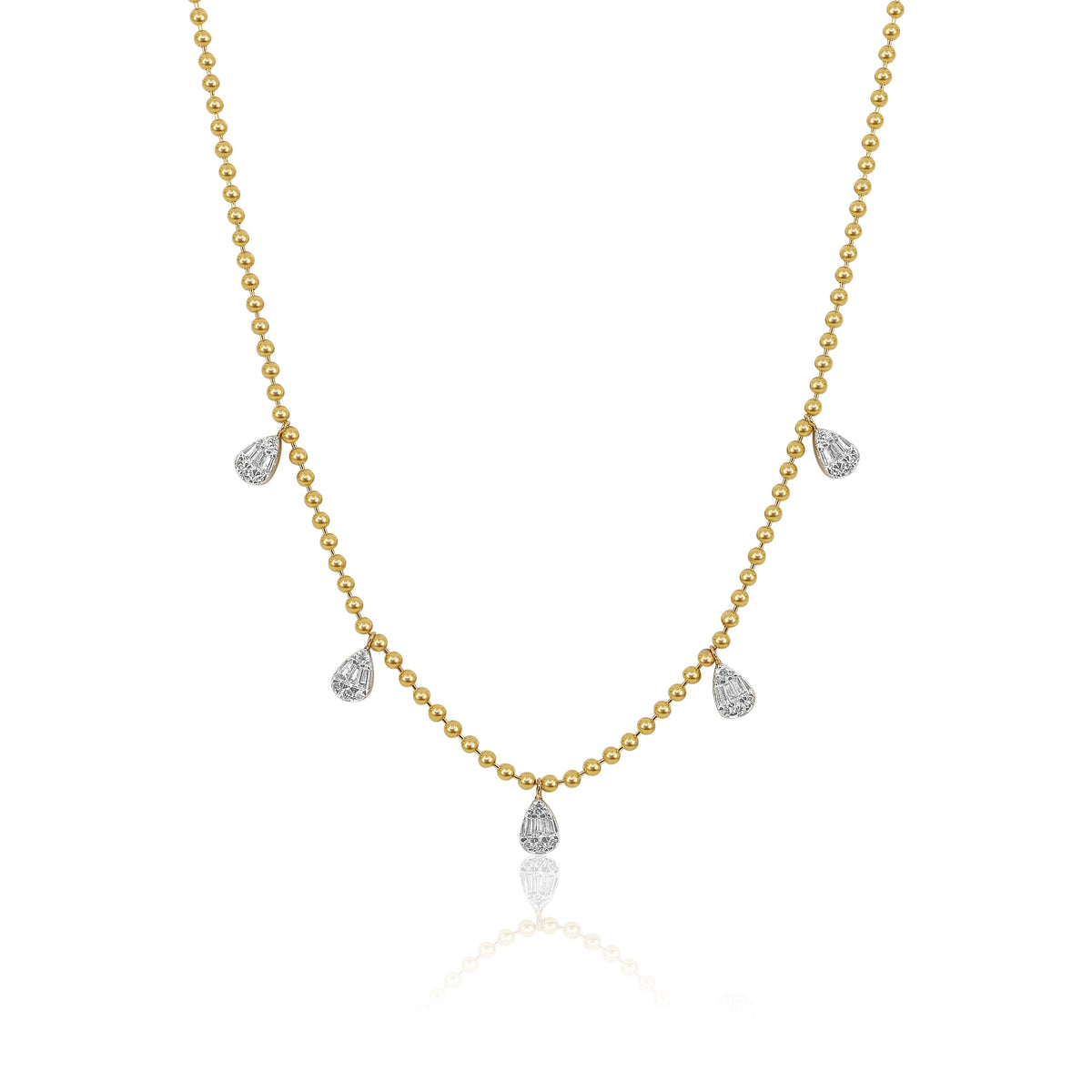 Solid Gold Diamond Pear Ball Necklace