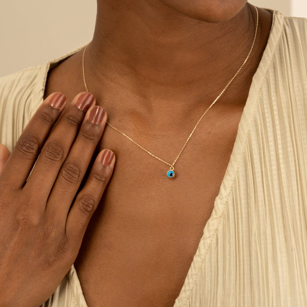 Solid Gold Evil Eye Glass Charm Necklace (8E8972)