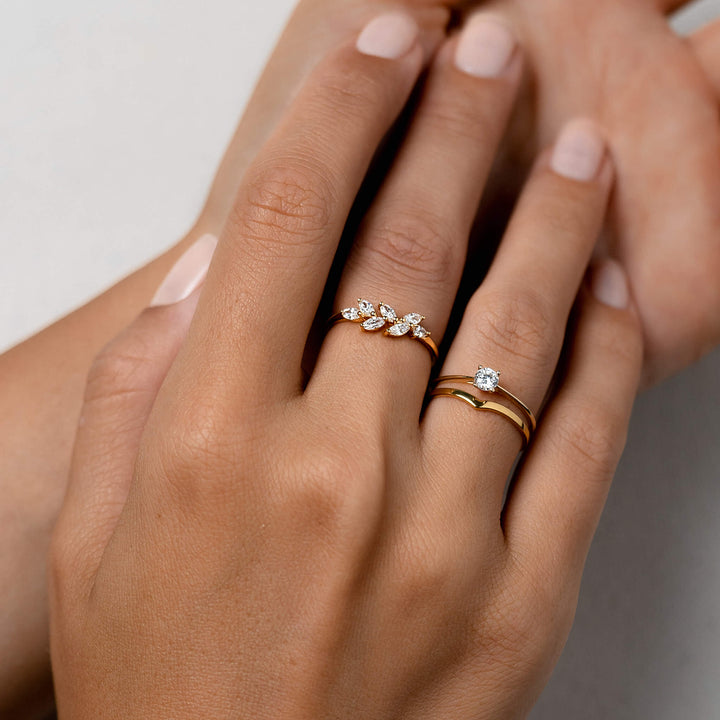Solid Gold Leaf Diamond Minimalist Ring