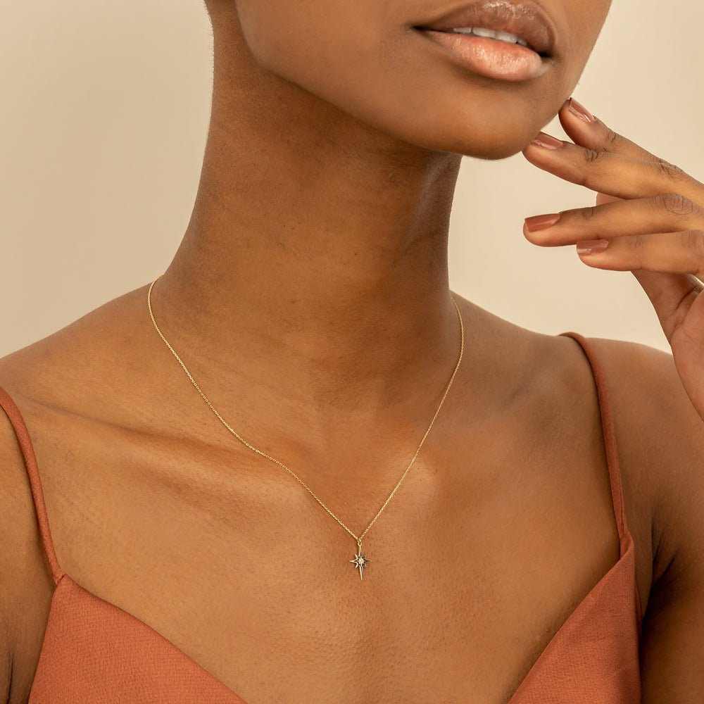 Solid Gold North Star Diamond Necklace (A746B6)