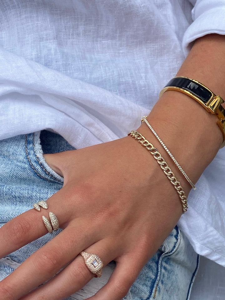 Solid Gold Medium Half Diamond Chain Link Bracelet