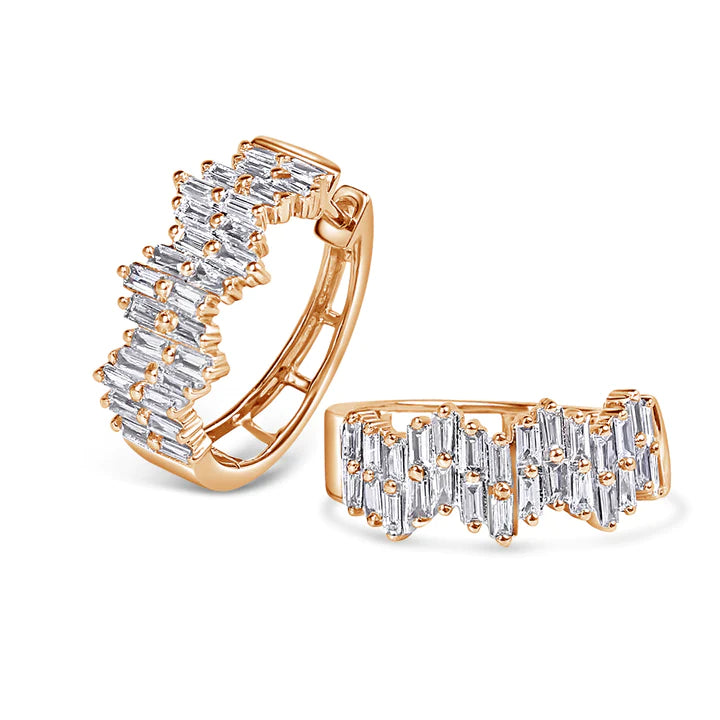 Solid Gold Ava Baguette Diamond Hoops