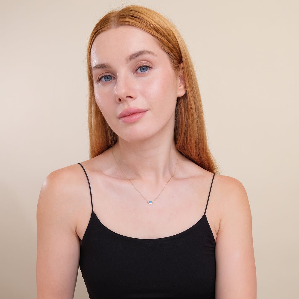Solid Gold Turquoise Eye Diamond Necklace (E49B22)