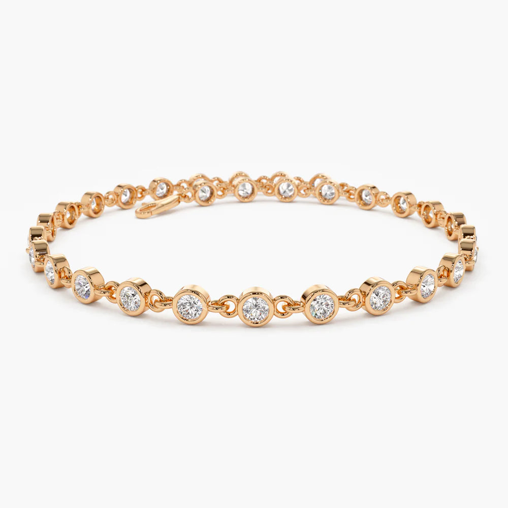 Solid Gold Bezel Setting Diamond Tennis Bracelet