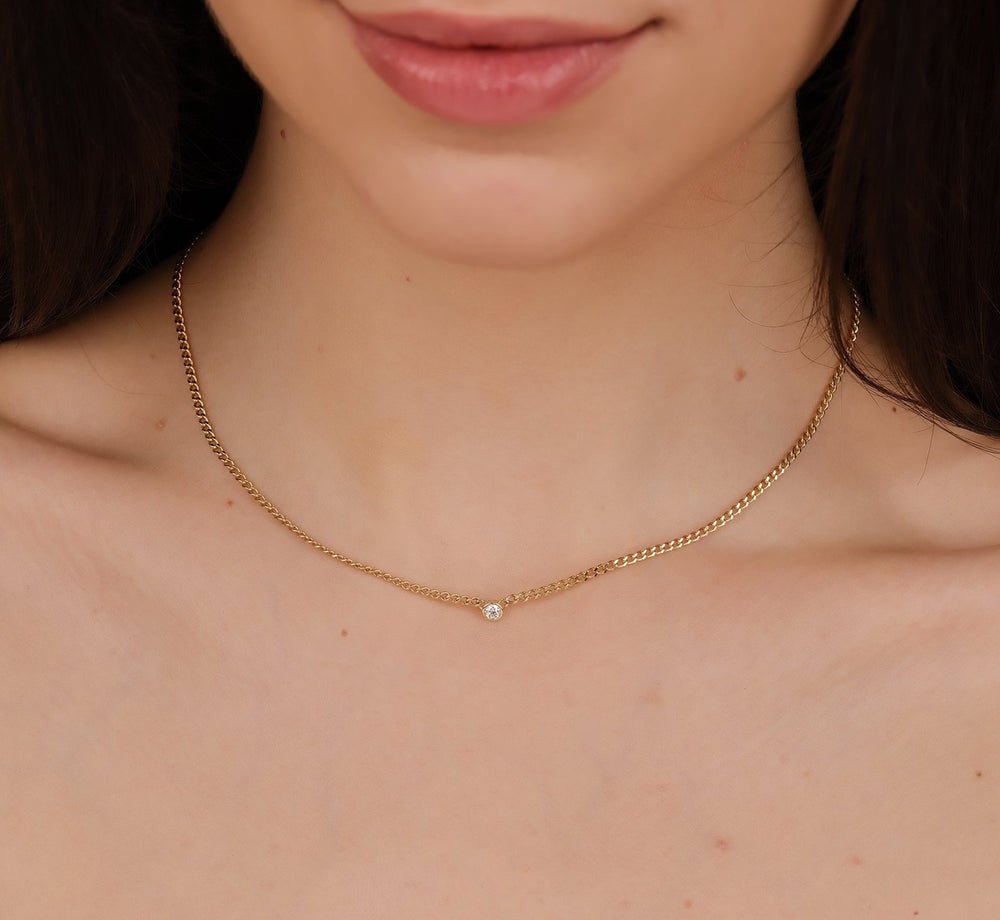 Solid Gold White Diamond Cuban Chain Necklace (638DB0)