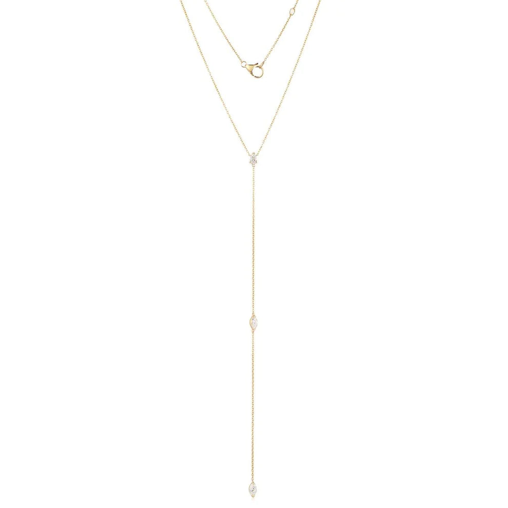 Solid Gold Lariat Double Marquise Diamond Necklace