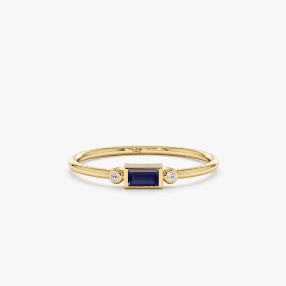Solid Gold Diamond and Baguette Sapphire Ring (892EB8)