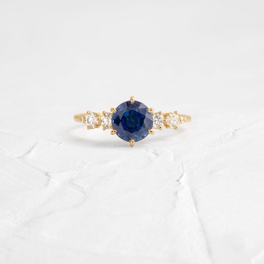Solid Gold Coda Ring, Round Cut Blue Sapphire Ring