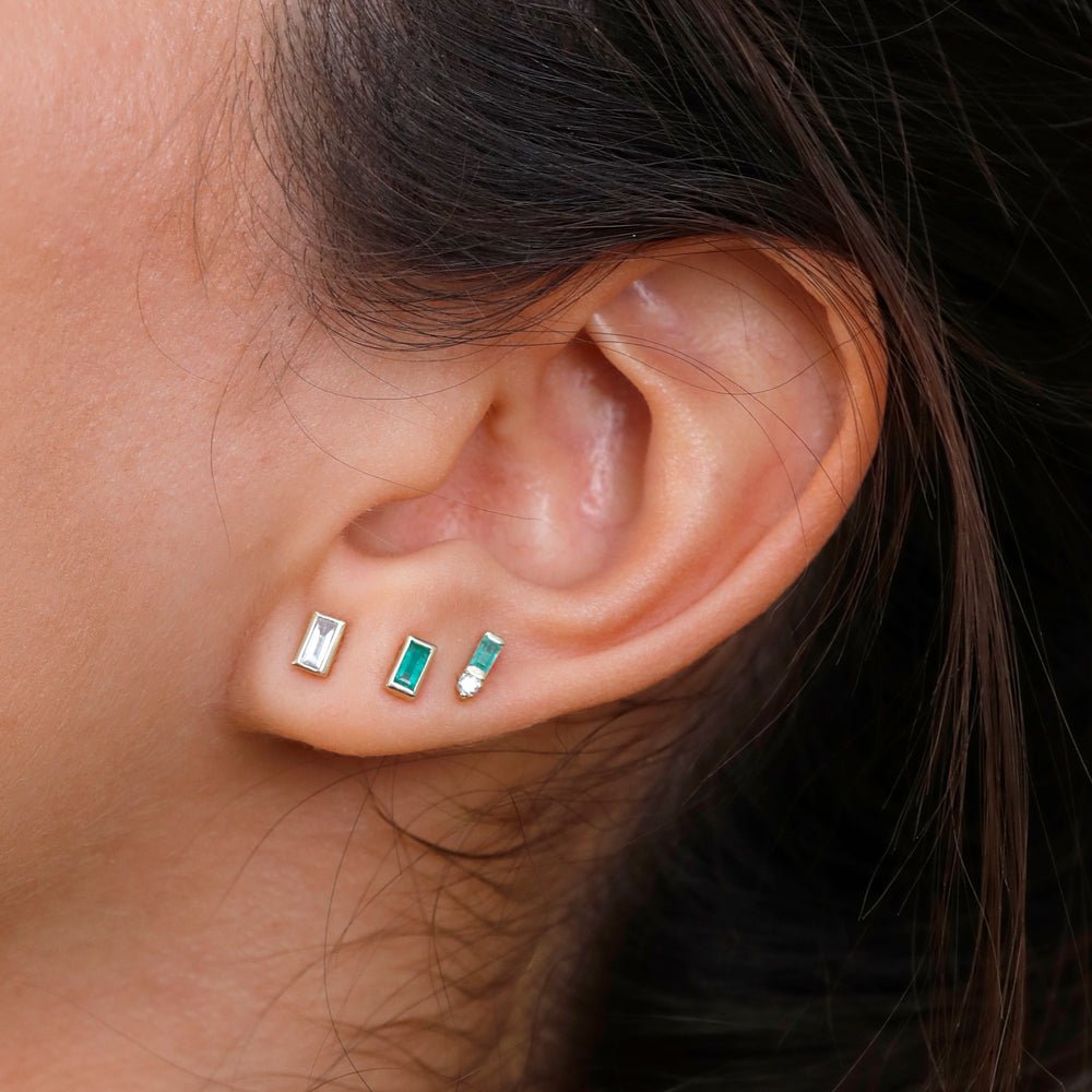 Solid Gold Emerald Baguette Studs