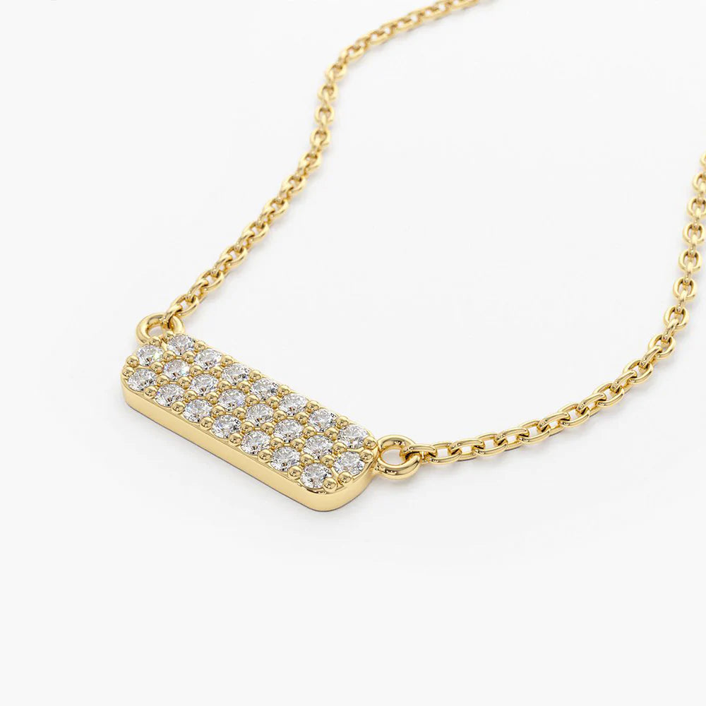 Solid Gold Micro Pave Diamond Bar Necklace
