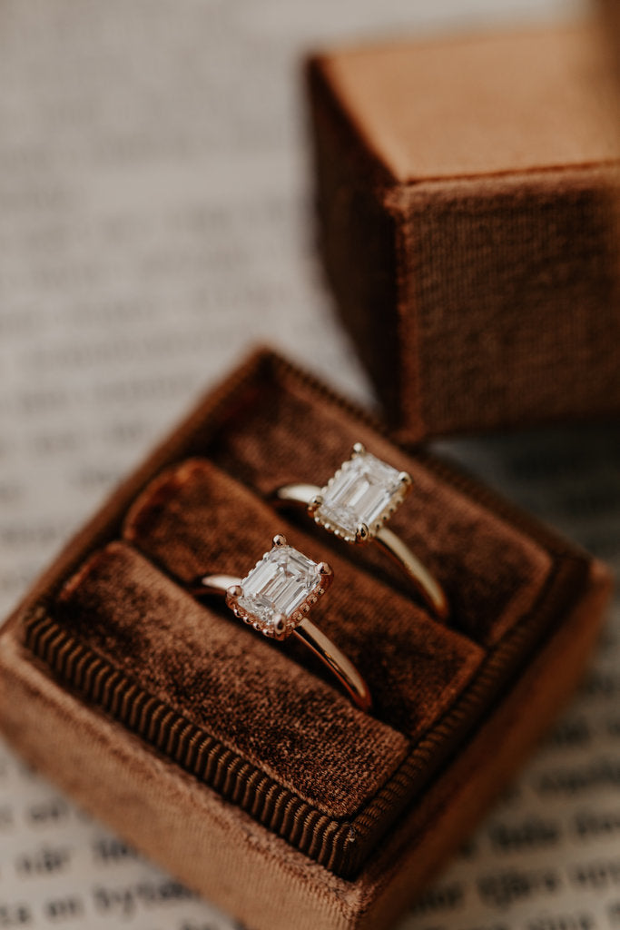 Solid Gold Lab Grown Emerald Cut Solitaire Ring (1BD9E0)