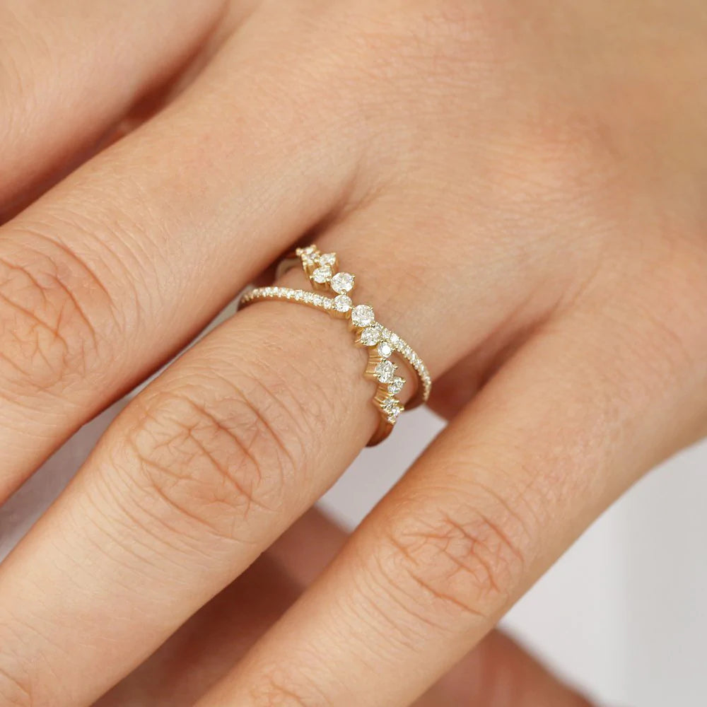 Solid Gold Criss Cross Diamond Cluster Ring