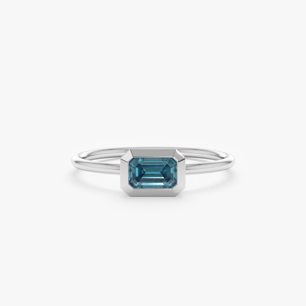 Solid Gold Octagon Blue Topaz Ring