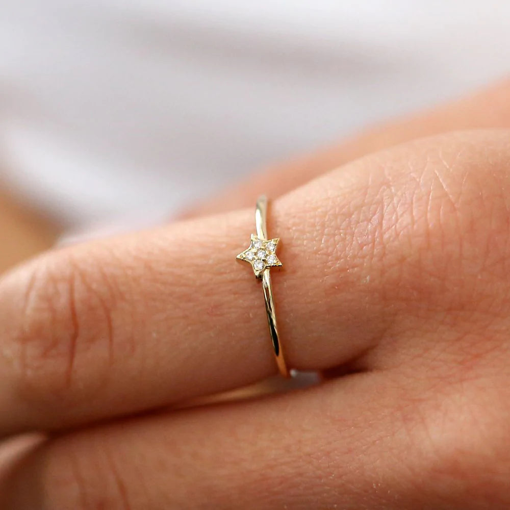Solid Gold Star Shaped Diamond Ring